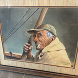 Framed Watercolor of Man on Boat