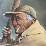Framed Watercolor of Man on Boat