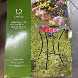 Hand-Painted Birdbath w Solar Stand