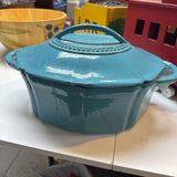 Teal Oval Enamel Coated Cast Iron Dutch Oven