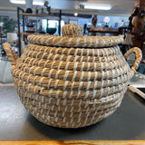 Woven Natural Grass Basket w/Lid