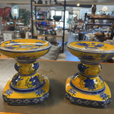 Set of Vintage Chinoiserie Porcelain Pedestal Candle Holders