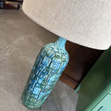 Textured Teal Ceramic Lamp - w Linen Drum Base