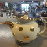 Vintage 1940s Hall China Ivory&22KT Gold Teapot