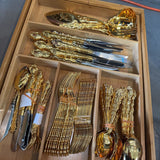 Set of Gold Flatware w Serving Pieces