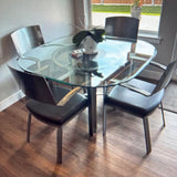 Glass Top Dining Table w Hand-Welded Steel Frame + 4 Chairs