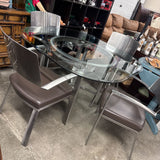 Glass Top Dining Table w Hand-Welded Steel Frame + 4 Chairs