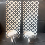 70's White Lattice Sconce Pair