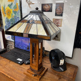 Oak Mission Style Stained Glass Lamp