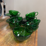 Vintage Anchor Hocking Emerald Cups & Saucers- Set of 9