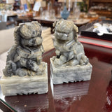 Hand-Carved Marble Foo Dog Set