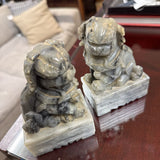 Hand-Carved Marble Foo Dog Set
