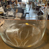 Glass Serving Bowl/Decor w/Etched Florals