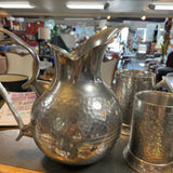 Vintage Hammered Pewter Beverage Set-Pitcher&7Mugs