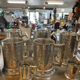 Vintage Hammered Pewter Beverage Set-Pitcher&7Mugs