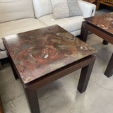 Natural Stone Side Table w/Wood Base