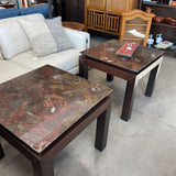 Natural Stone Side Table w/Wood Base