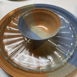 Studio Pottery Platter w/Divider Dish and Dip Bowl