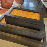 Set of 3 Wood/Rattan Storage Boxes