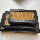 Set of 3 Wood/Rattan Storage Boxes