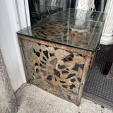 Haitian Metal indoor/Outdoor Side Table w Glass Top