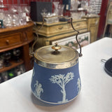 Antique Wedgewood Blue Jasperware Biscuit Barrel