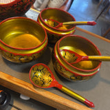Golden Khokhloma Russian Bowl w Spoon