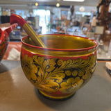 Golden Khokhloma Russian Large Bowl w Spoon