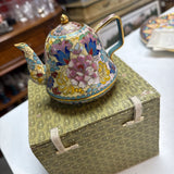 Vintage Mini Cloisonne Enamel Teapot w Box