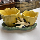McCoy Pottery Double Yellow Tulip Planter w Swallow