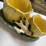 McCoy Pottery Double Yellow Tulip Planter w Swallow