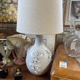 Ceramic Table Lamp w 3 Dimensional Floral Applique