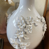 Ceramic Table Lamp w 3 Dimensional Floral Applique