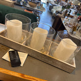Battery Candles in Wood Tray w Glass