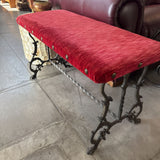 Vintage Red Velvet Iron Bench