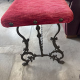 Vintage Red Velvet Iron Bench