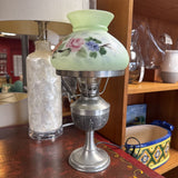 Pewter Base Hand Painted Hurricane Lamp