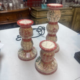 Set of 3 Ceramic Mosaic Pillar Candleholders