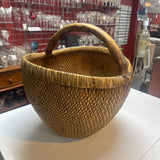 Asian Style Woven Harvest Basket w Wood Handle
