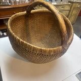 Asian Style Woven Harvest Basket w Wood Handle