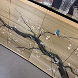 Asian Four-Panel Painted Screen- Cherry Blossom w Bird