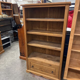 Solid Wood 4 Shelf Bookcase w 1 Drawer