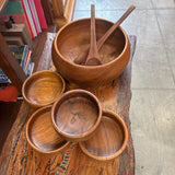 Teak Salad Bowl + 4 Indiv. Bowls & Salad Servers Set