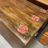 Wood Storage Box/Trunk/Bench w/Handpainted Flowers