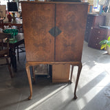 Vintage Queen Anne Style Burl Walnut Drinks Cabinet w/Cabriole Legs