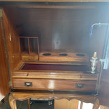 Vintage Queen Anne Style Burl Walnut Drinks Cabinet w/Cabriole Legs