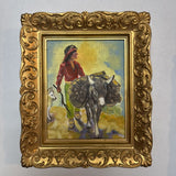 Vintage Faux Gold Ornate Framed Indigenous Folk Art Painting