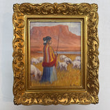 Vintage Faux Gold Ornate Framed Indigenous Folk Art Painting