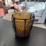 Glass Candleholder in Wire Basket Frame