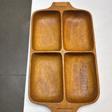MCM Monkey Pod Wood/Teak 4 Slot Serving Tray